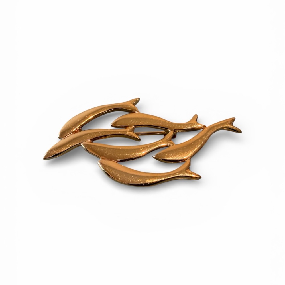 Vintage Gold Tone Fish Brooch Coastal Nautical Pin
